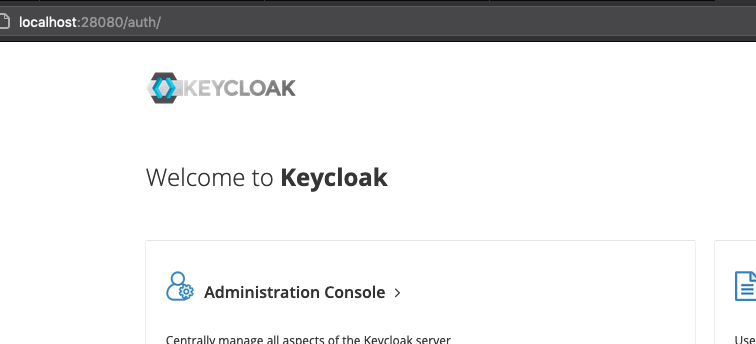 Keycloak landing page with login